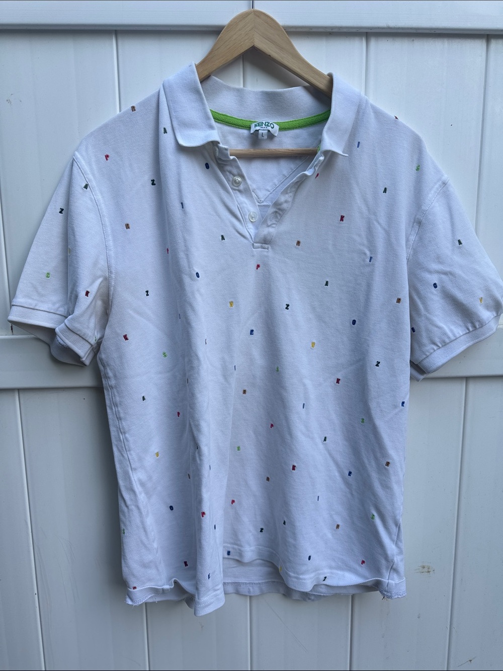 Kenzo White Polo with Multicolor Micro Embroidery